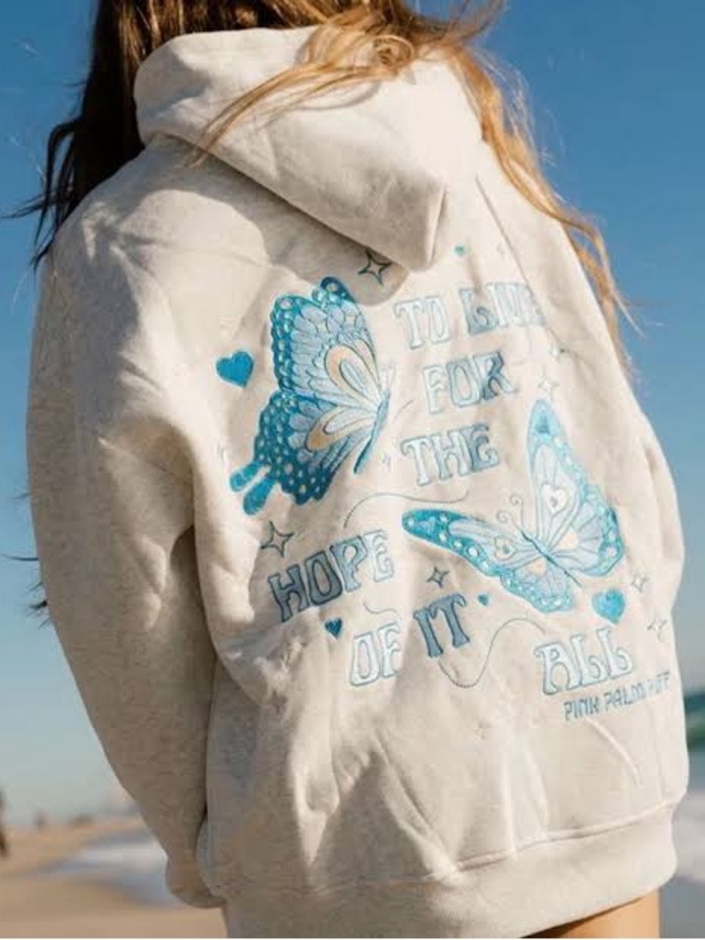 Pink Palm Puff “To Live for the Hope of It All” hoodie - gray/blue - size XXS